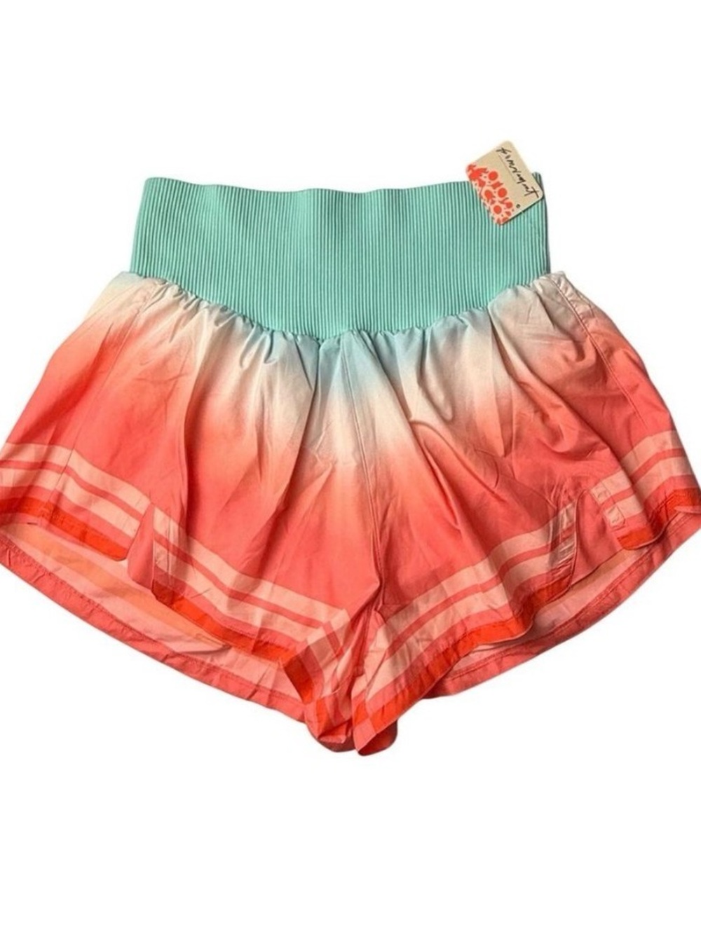 Free People Women's Ombre Coral High-Waist Athletic Shorts with Mint Waistband